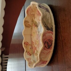 1980s Floral Oval Fabric Lined and Glass Oval Vanity Tray